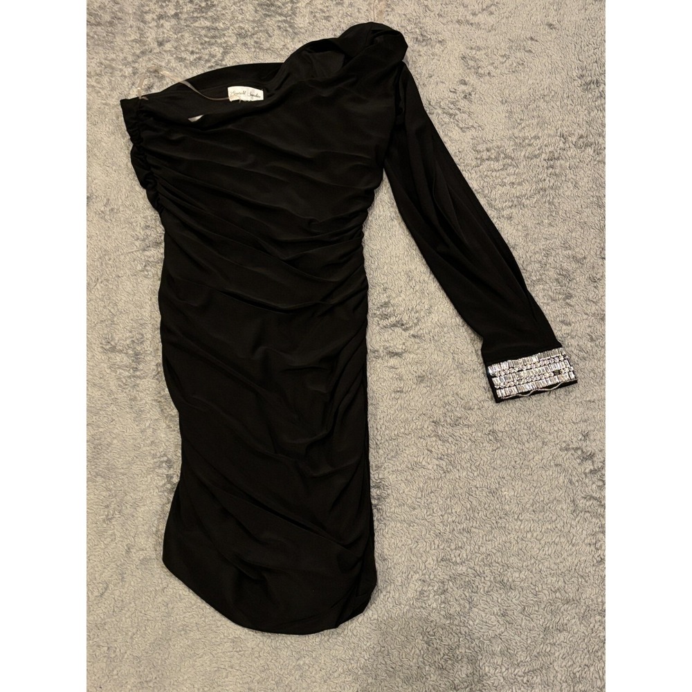 Emerald Sundae Dress Womens XS Black Stretch Asymmetrical One Sleeve Bodycon